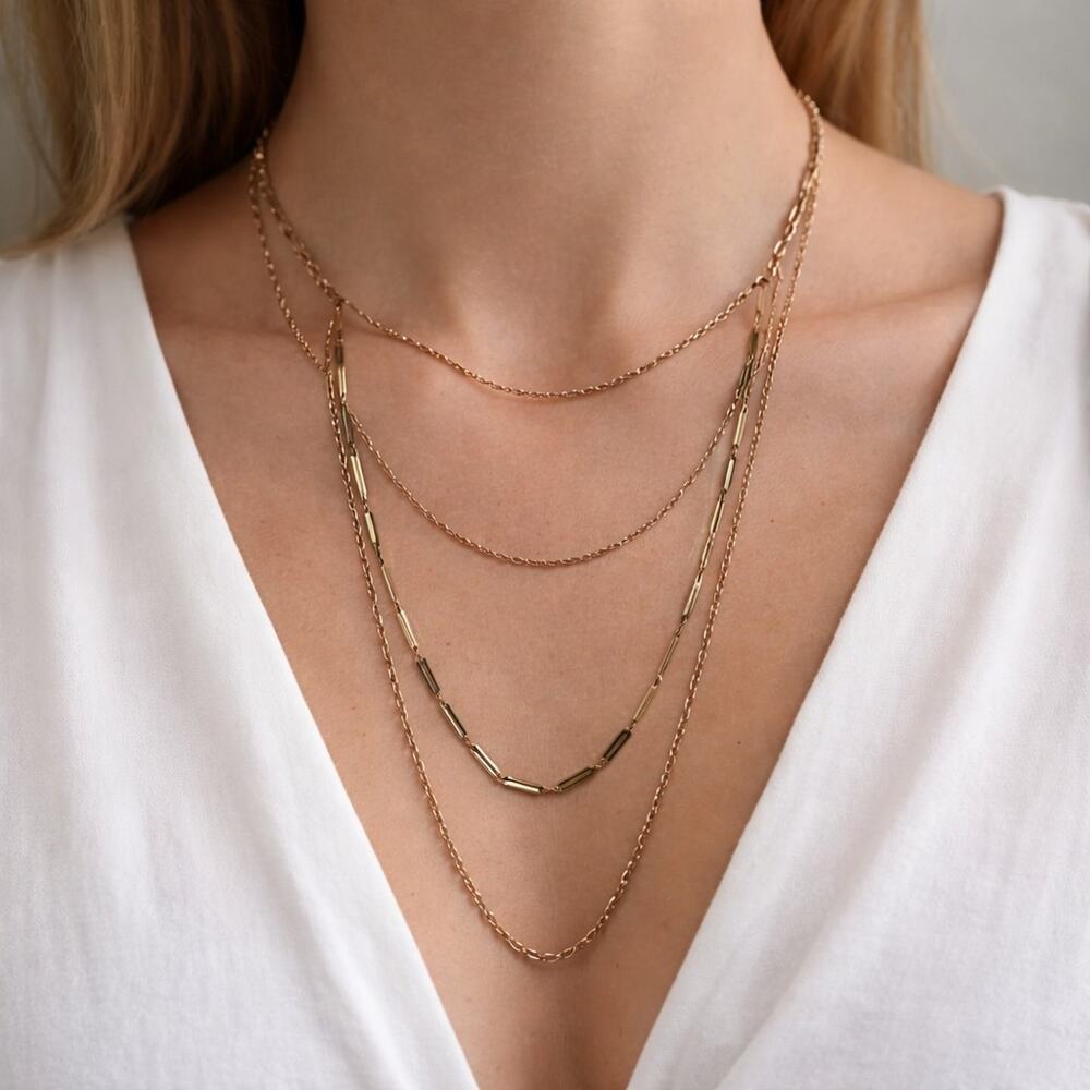 Gold Tone Multi Layered Chain Womens Necklace Fashion Jewelry